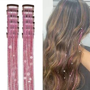 D-DIVINE 2Pcs  Tinsel Clip in Glitter Tinsel 24Inch  Tinsel (Pink/2Pcs) Hair Extension