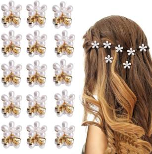 VIRAMA 6 Pcs Mini Pearl Hair Claw Clips Small with Flower Design Hair Clip