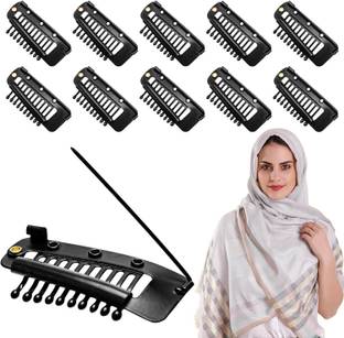 MYYNTI 6 pcs Wig Clip with Safety Pins, 10-Teeth Hair Extension Snap Clips Hair Clip