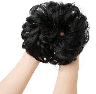 Curated Cart Large Messy Wavy Curly Scrunchies Synthetic Black Ponytail Hair bun for Girls Bun