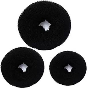 QNAM Hair Accessory Set (Black) Hair Donut (Pack 3) Rubber Band (Black) Rubber Band