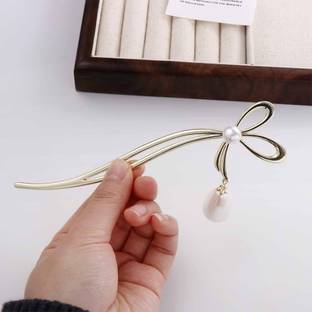 glamvibe Korean Metal Bun Stick With Stone For Girls&Women 1pc Hairstyle Juda Clip Holder Bun Stick