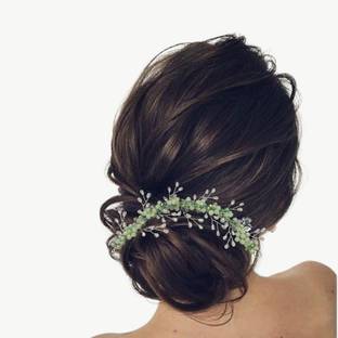 KIFAYTI KART Silver Wedding Headband Green Crystal Hair Vine Rhinestone for Women and Girls Hair Accessory Set