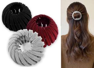 Fezzalo 3 Pcs Premium Bird Nest Hair Clip/ Bun Clip Valvet/ Expandable Hair Bun Maker Bun Clip