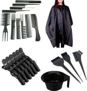 CRIYALE dye Brush with Bowl Apron for Salon and 10pc Comb Set 6pc Sectioning Clip Hair Accessory Set