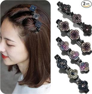 Tryzm Collection 4PCS Braided Hair Clips for Women - Sparkling Crystal Stone Double Layers Hair Clip