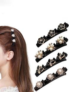 HETSHIV Flower, Rhinestone Braided , Double Layer Mini Hair Clip