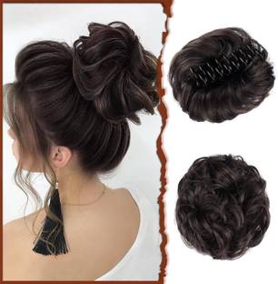 Pinaka Claw Clip Messy Bun Hair Piece Wavy Curly Hair Bun Clip in Claw Chignon (Brown) Bun