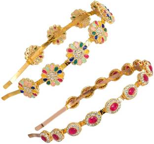 Munavi Kundan Minakari Gold Plated Hair Bands Fancy Wedding Hairband Hair Band