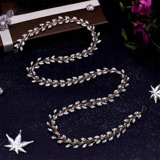 SAMYAK Studded Wedding Bridal Designer Hair Vine Accessories Headband Clip Pin Bun Hair Chain