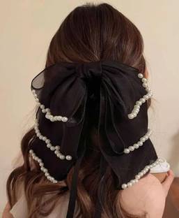 EvoNest Georgette Multi Layers Bow & Pearl Detailed Hair Clip
