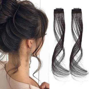Chronex 2pcs, Long Side Air Bangs, Wavy Curly Clip Bangs Front Side Bangs -Women Hair Claw