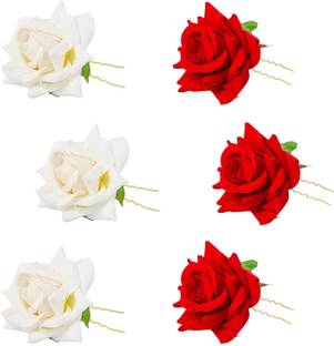 MEGARICH 6 Piece Artificial Rose U Shape Hair Pins Elegant Stylish Hair Bun Hair Pin