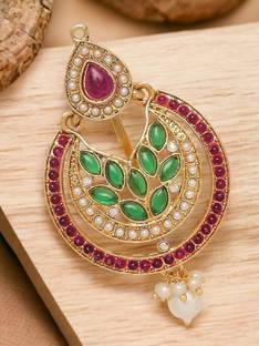 ANOUK Maroon & Green Kemp Stones Hair Bun Pin - Juda Pin - Ethnic Chandbali Style Bun Clip