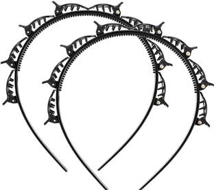 Pro PACK OF 2Double Layer Twist Plait Headband Hairpin Double Bangs Hairstyle Hair Tools for Women Girls Hair Band (2Black) Hair Band