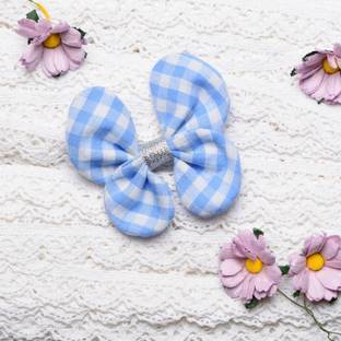 RibbonCandy Checked Butterfly bow on Alligator Clip - Blue and White Bun Clip