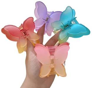 SAMYAK 4 Pcs Butterfly Hair Clip Clutcher Dual Wings Shaded Hair Claw