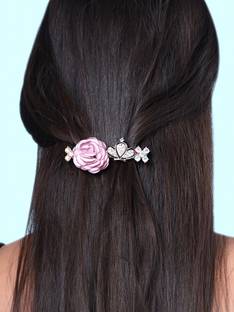 YELLOW CHIMES White Crystal Studded French Baratte Hair Clip Hair Clip