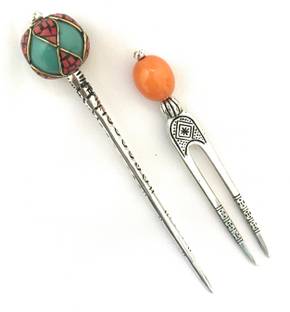 Triply9 Handicrafted oxodised metal bun stick with pearl & u type Bun Stick