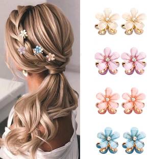 HASTHIP 8 Pcs Small Hair Clips Crystal Mini Flower Hair Clips Hair Decorations for Women Hair Clip