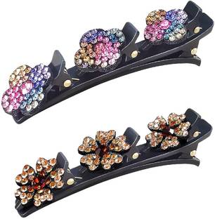 barakath Sparkling Crystal Stone Braided Hair Clips for Women,Triple Hair Clips Hair Clip