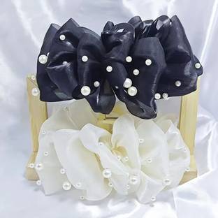 Ashkash 1Pcs Elegant Dual-Sided Bubble Satin Large Hair Claw Clip with Imitation Pearls Hair Claw