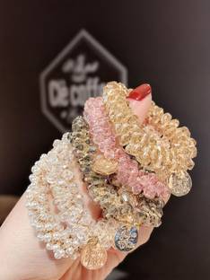 simreen 5 Piece Crystal Hair Scrunchies Fancy Crystal Hair Ties Bracelet for Women Girls Rubber Band