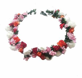 SHREE BALAJI Flower Pearl Gracious Tiara/Crown Head Band Hair Accessory Set