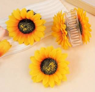 Mana Sunflower Hair Ornament, 3 Pieces, Double Clip Tailored, Artificial Flowers girl Hair Claw