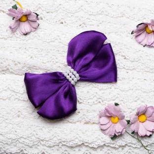 RibbonCandy Satin Bow With Pearls Detailing - Purple Bun Clip