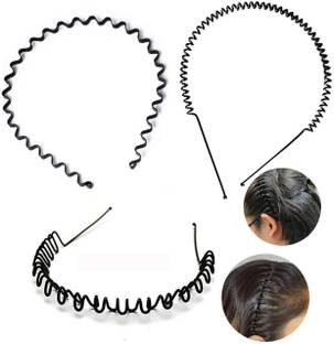 BHARATGAURAV Pack of 3 Black Flexible Metal Wavy and Spring Band Hair Hoop Hairband Daily Use for Unisex Men Women Pcs Non-Precious Premium Quality Hair Band