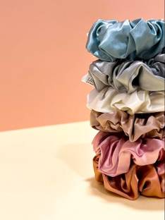 hummanbird Pastel Colour Silk Satin Scrunchies Hair Tie Soft Rubber Bands pack of 6 Rubber Band