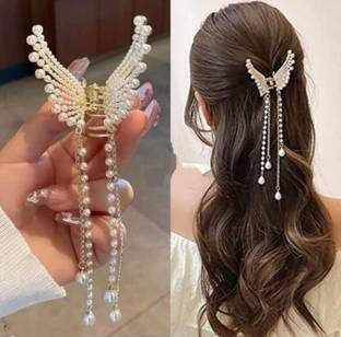 Sharum Crafts Pearl White Butterfly Hair Clutcher Hair Claw Clips For Gilrs Hair Clip