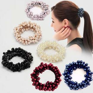 SAMYAK 6 Pcs Pearl Hair Ties Ponytail Holders For Women & Girls, Imitation Pearl Rubber Band