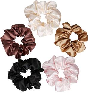 sannidhi 5 Pcs Silk Satin Scrunchy Scrunchies Elastic Hair Bands Ponytails, Twists, Gifts Rubber Band