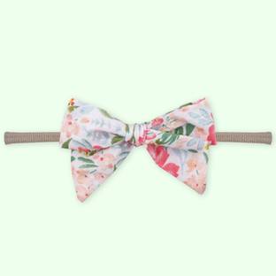 POLKA TOTS Cotton Floral Bow Headband With Reversible Boho Bib Set - White Head Band