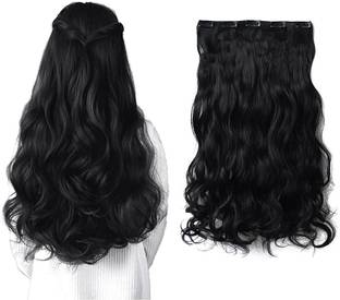 VIVIAN 5 Clips Based 24 inch Black Wavy/Curly Synthetic Hair Extensions Hair Clip