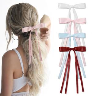 sannidhi 4Pcs Bowknot Hair Clip Color 9.1'' Long Tail Bowknot Ribbon Hair Clip for Girls Hair Clip