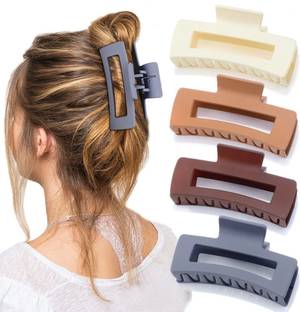 Xivir Large 4 Inch Matte No Slip Big Rectangle Jaw Clip Clamp for Thick Hair Accessory Set