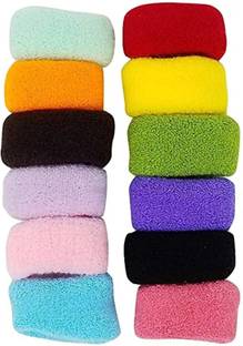 Hair Multicolour Large Thick Cotton Wool Resin, Extra Soft Bun Ponytail Holders Rubber Bands for Women - Pack of 12 Rubber Band
