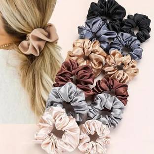 AALIYA INTERNATIONAL Classic Satin Silk Scrunchies For Women And Girls PACK Of 12 Rubber Band