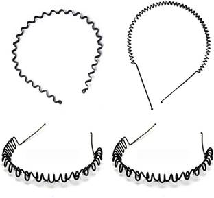 BHARATGAURAV Pack of 4 Black zig zag hair band wave hairband Metal zigzag HeadBand for Unisex All in One ZigZag Hair Band