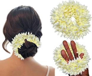 kvy colletion 2 Pcs Artificial Fake Flower Mogra Gajra Hair Accessories for Women.White Rubber Band