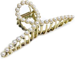 Anna Stella 1 Pcs Golden Large Metal Pearl Hair Crutcher Hair Claw For Women & Girls Hair Claw
