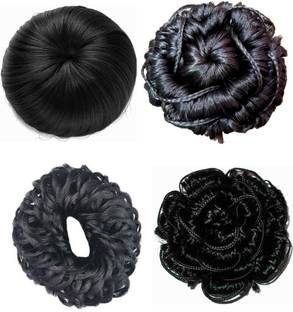 Girdhari Lal Pack of Four Fantastic & Stylish Black Hair Curly Mindi Juda and Black Hair Band Juda with Stylish Black Bun and Black Mindi Juda Women and Girls Hair Juda Bun