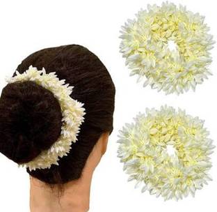 PSYCHFLORE Juda Gajra Hair Bun Accessory for Women Hair Accessory Set (White) Bun