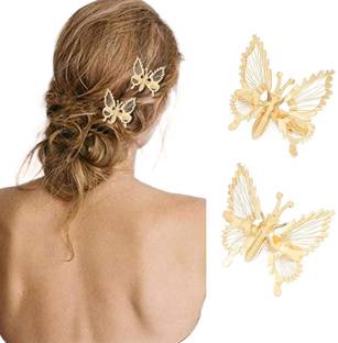 VSAKSH 2 Pcs 3D Butterfly Hair Claw Clips Metal Moving Butterfly (golden & Silver) Hair Claw