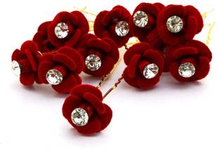 SRH Bridal Golden Juda Pins For Women/Hair Pin Red Flower Hair Pin