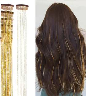 VIVIAN 2pcs Clip in Hair Tinsel Extensions Highlights for Hair 24 Inch (Bronze) Braid Extension