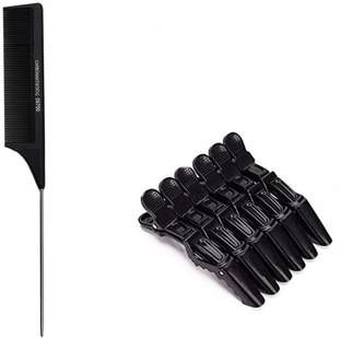 Sharum Crafts Tail Comb 1Pc & Section Clip 6Pc Hair Clip